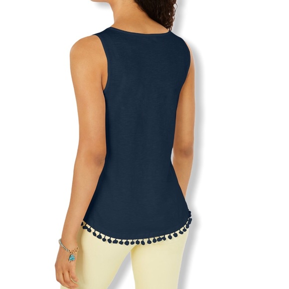 Charter Club Cotton Pom Pom-Trim Tank Top - Picture 2 of 6